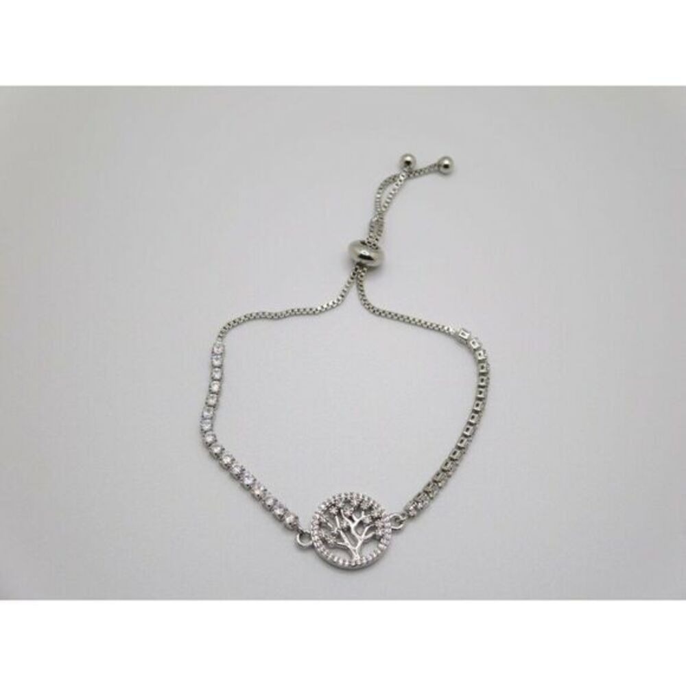 Cubic Zirconia Tree Of Life Adjustable Bolo Bracelet in Fine Silver Plate $75 - Picture 5 of 8